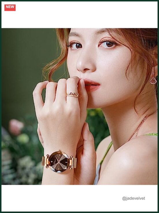 Women\'s Rose Gold Stainless Steel Magnetic Mesh Band Quartz Watch Water main image 5